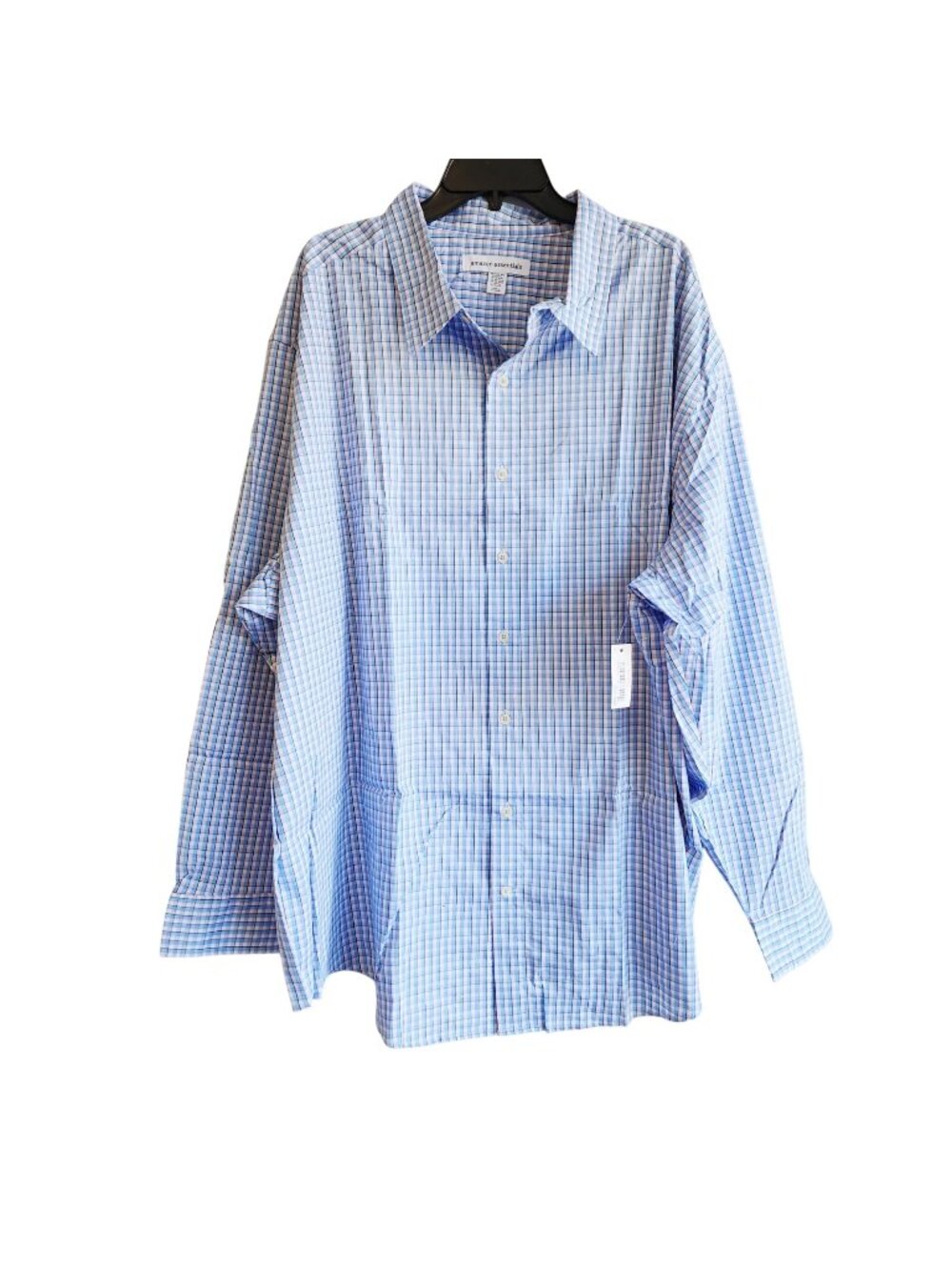 Mens Blue Plaid Long Sleeve Button-Down Shirt 4XL Big